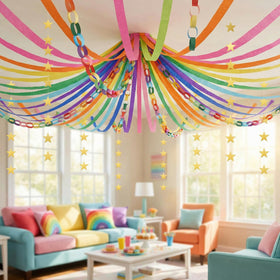 LFUTARI ceiling display ideas with rainbow chains and stars for festive spaces