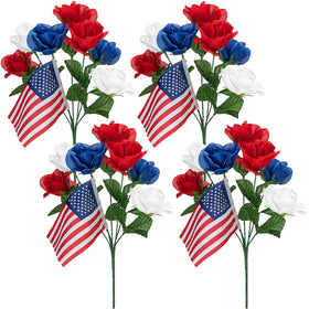 LFUTARI memorial day bouquet with red, blue, white flowers for grave markers.