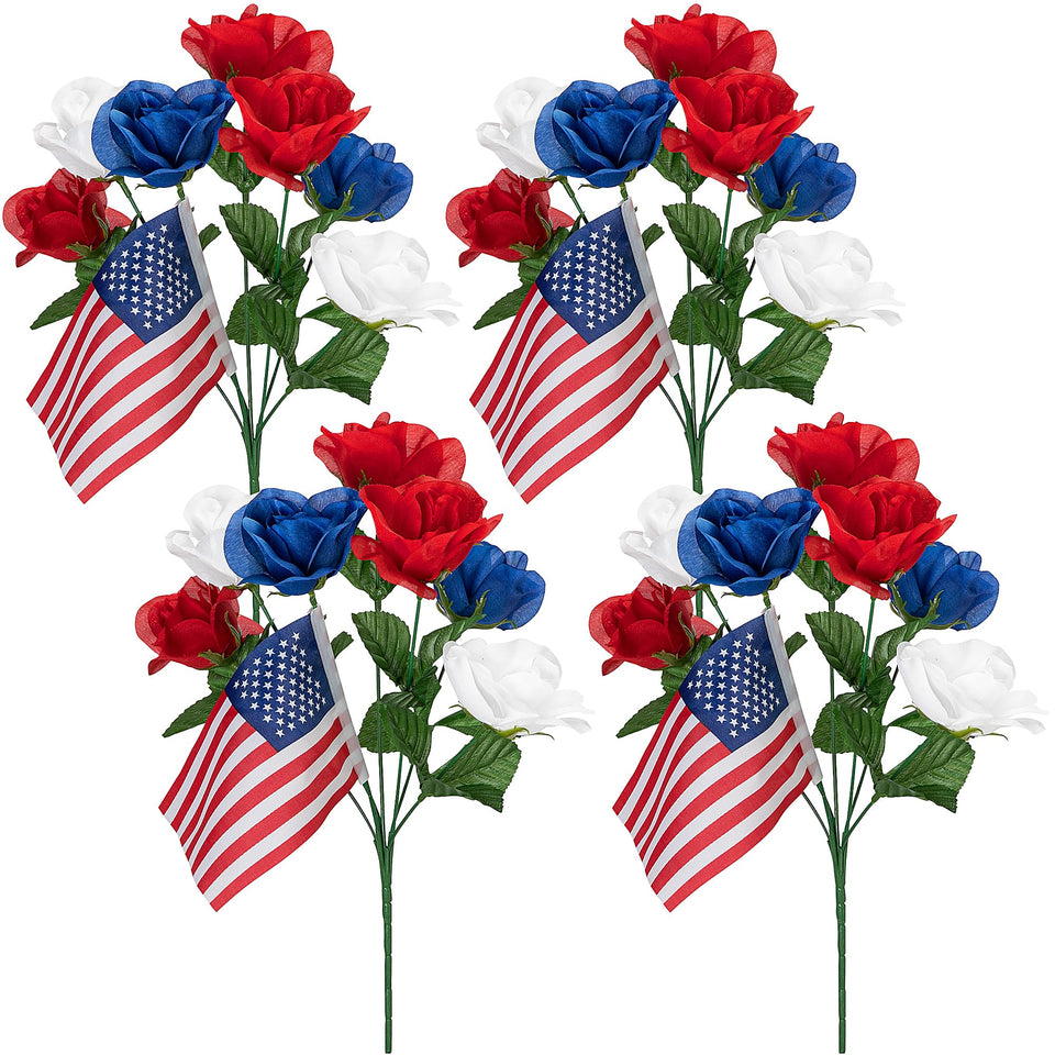 LFUTARI memorial day bouquet with red, blue, white flowers for grave markers.