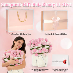 LFZHAN crochet flower bouquet rolled blanket displayed as decorative bouquet.