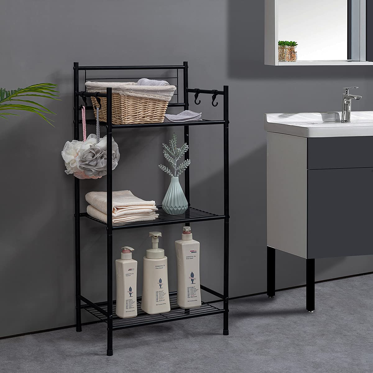 L&amp;H UNICO 3-shelf standing unit wire shelving for organized bathroom and kitchen storage.