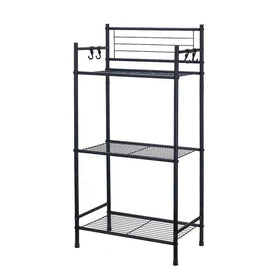 L&amp;H UNICO kitchen shelf holds small appliances, jars, and utensils neatly.