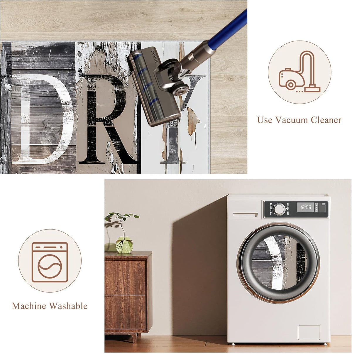 LHAIFA durable rug withstands high-traffic laundry spaces without slipping.