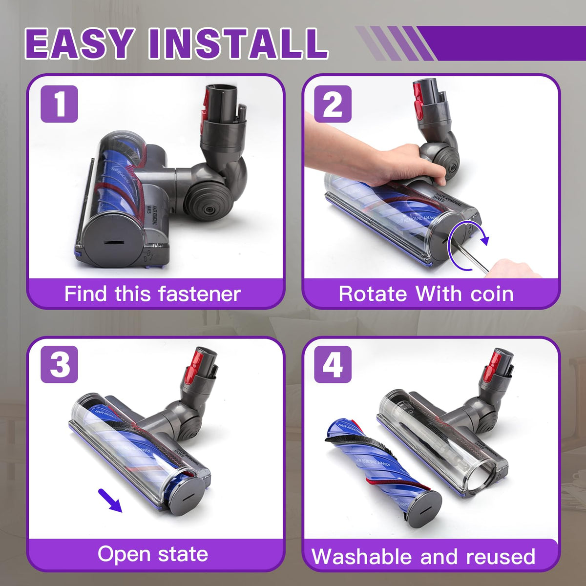 LhhTing Dyson head with removable end-cap for quick drum cleaning.