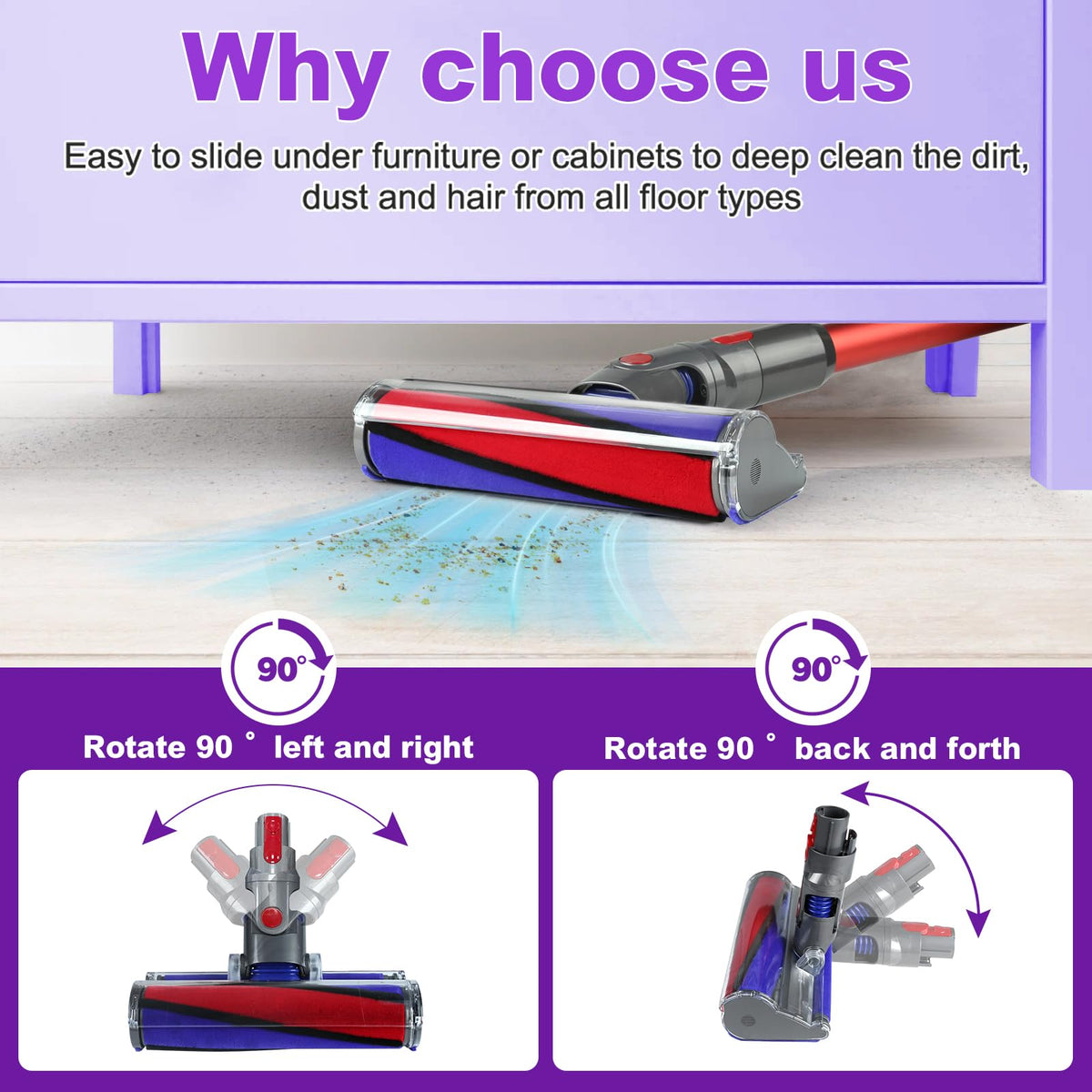 LhhTing Dyson soft roller head close-up captures dust and fine particles effectively.
