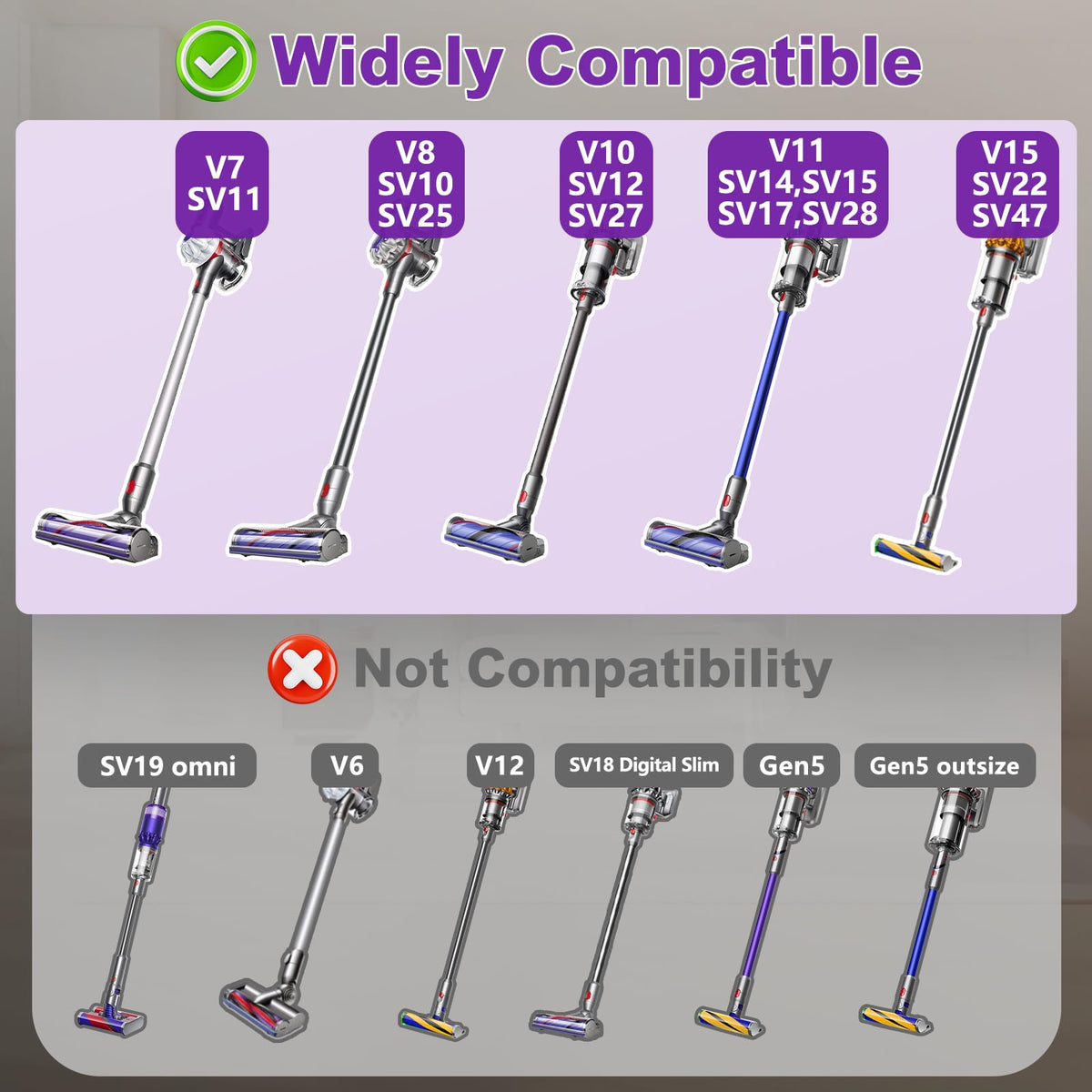 LhhTing Dyson soft roller head used beneath furniture for tight, thorough cleaning.