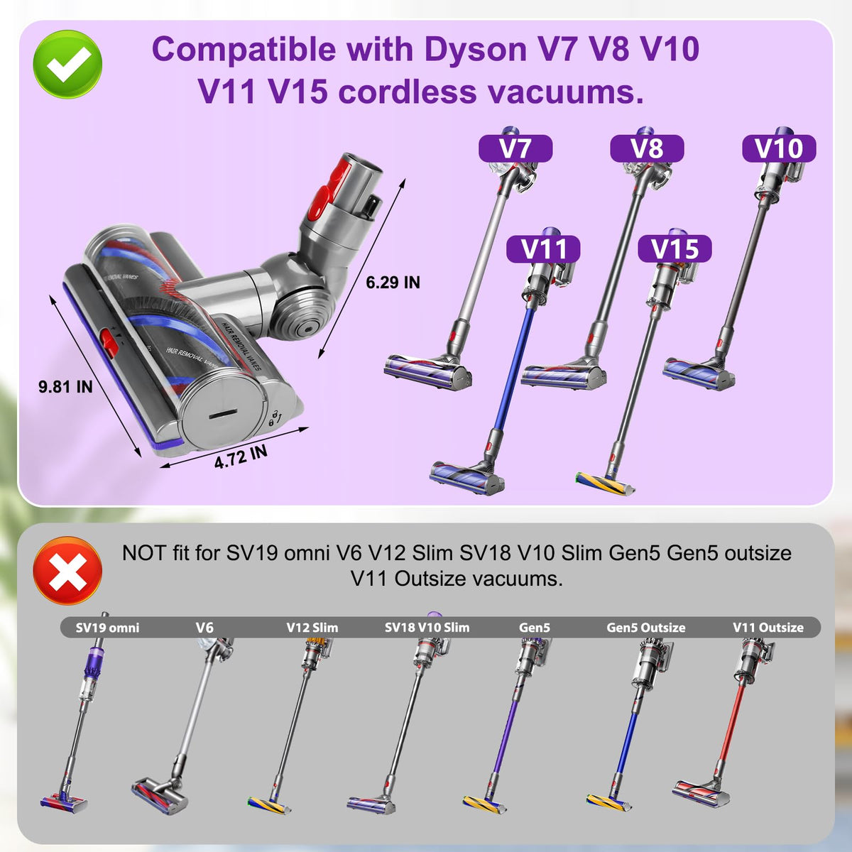 LhhTing brush head shows anti-tangle vane design for snag-free cleaning