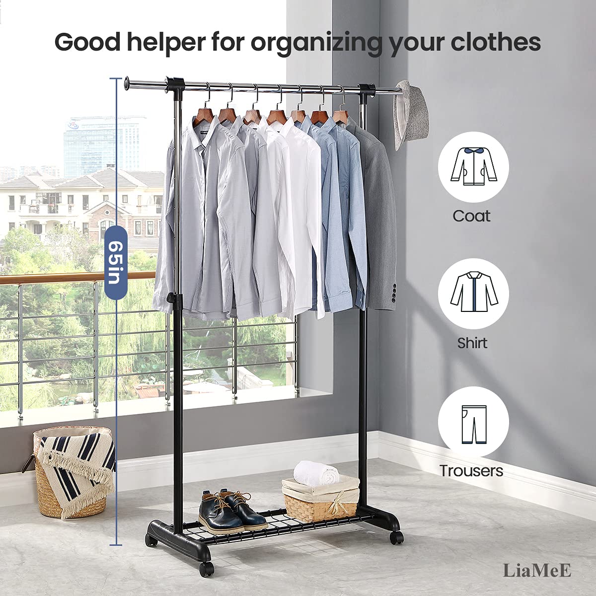 LiaMeE height adjustable from 39 to 65 inches for versatile hanging.