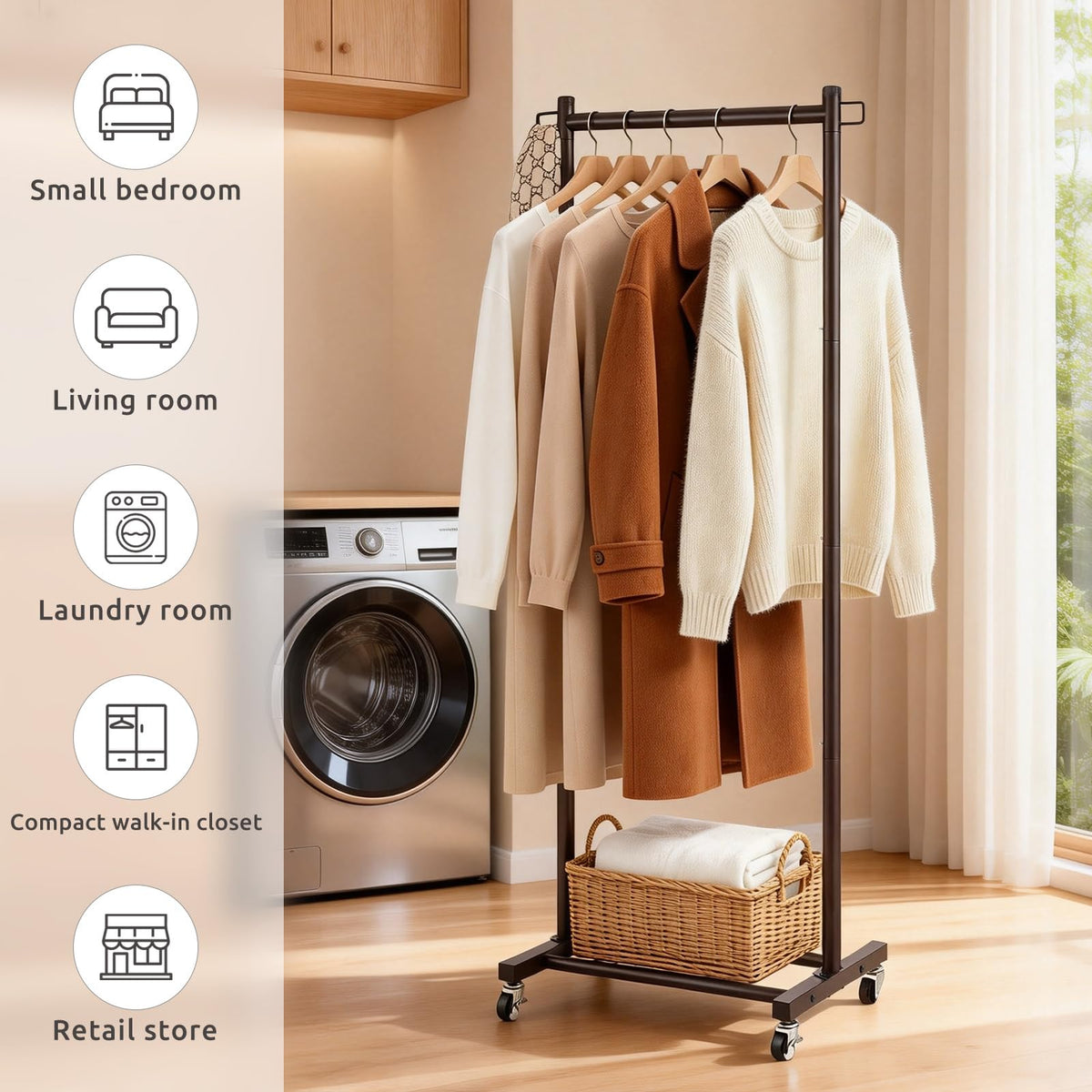 LiaMeE small-space wardrobe solution for bedroom, apartment, or laundry rooms.