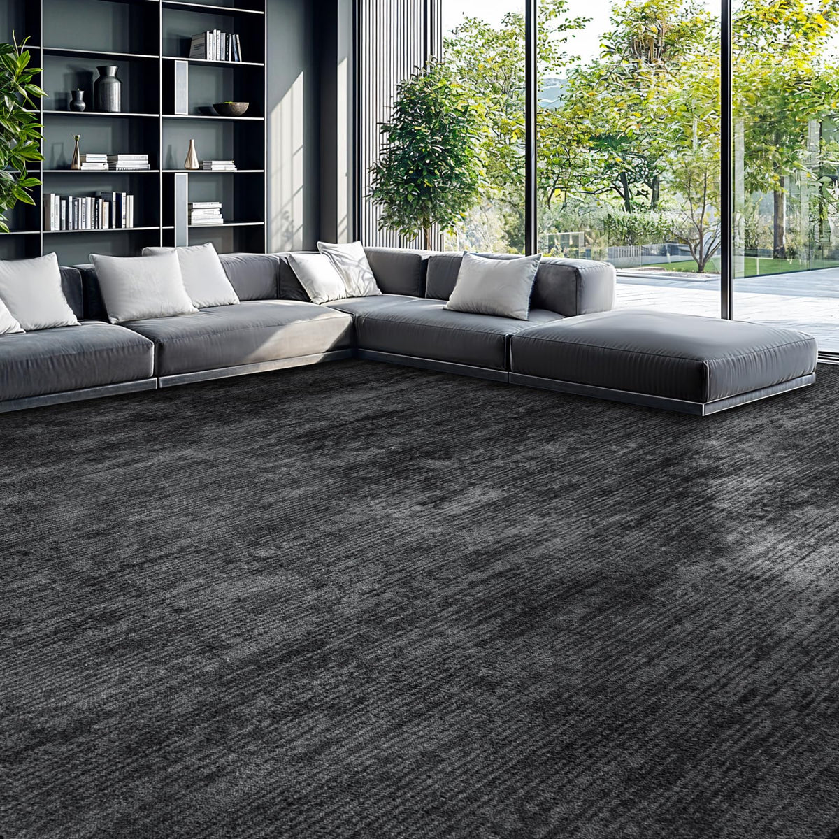 LIANLAM boho black rug emphasizes machine-washable convenience.