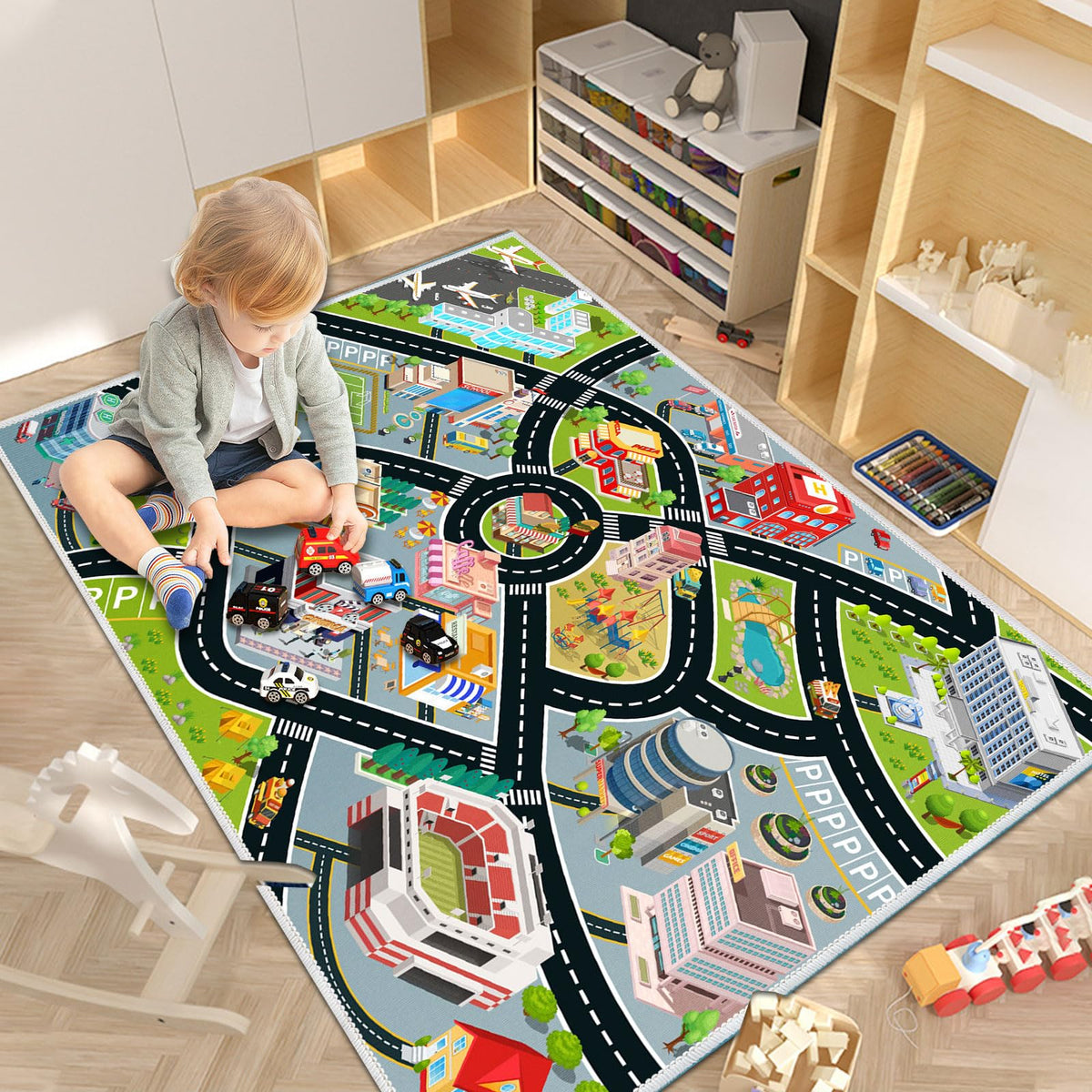 Liazy esuoh kids car rug educational play boosts imagination during car train setups.