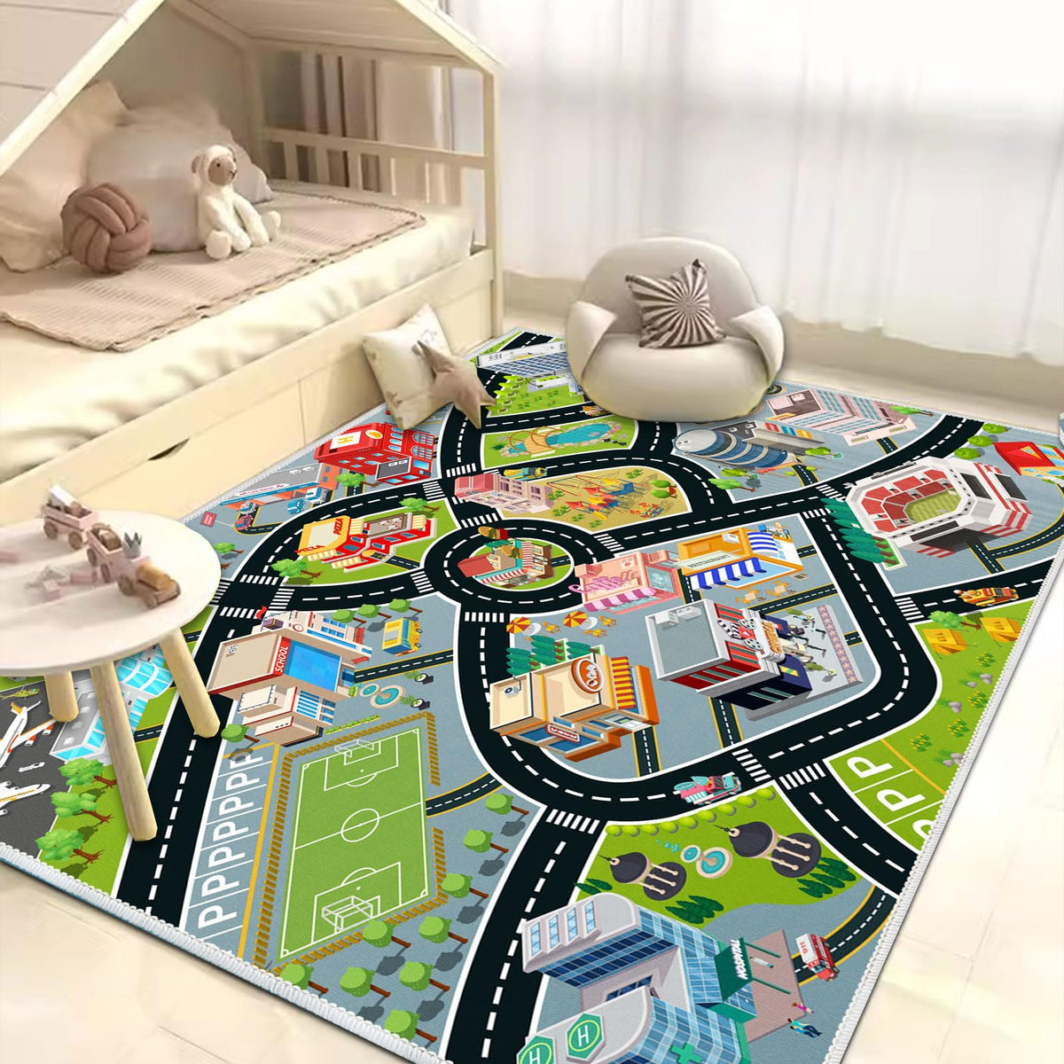 Liazy esuoh kids car rug room setup invites shared playtime and organization.
