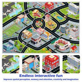 Liazy esuoh kids car rug top view shows color-rich roads for learning activities.