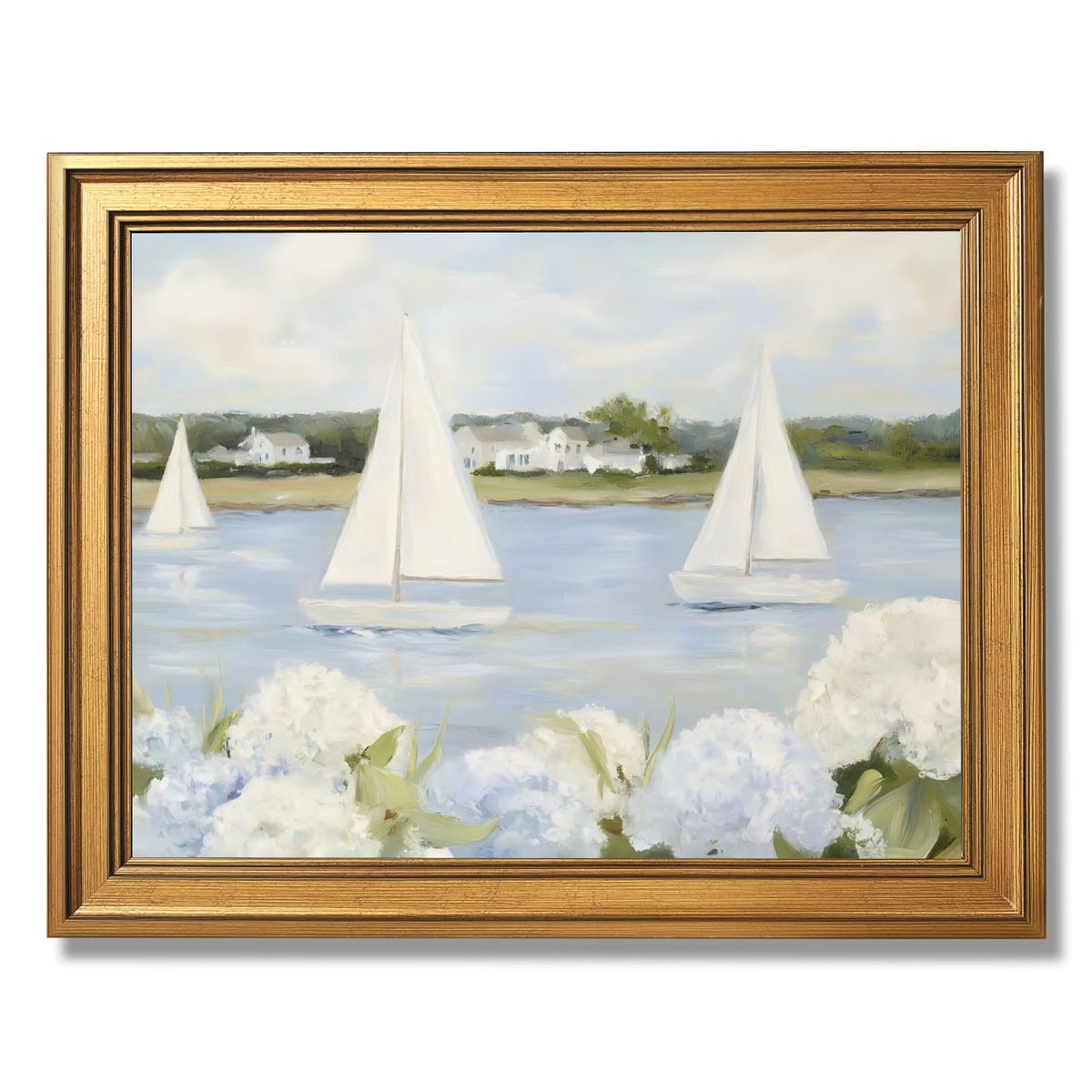 Licpach Grandmillennial coastal sailboat canvas adds tranquil ocean charm to your living room decor.