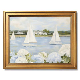 Licpach Grandmillennial coastal sailboat canvas adds tranquil ocean charm to your living room decor.