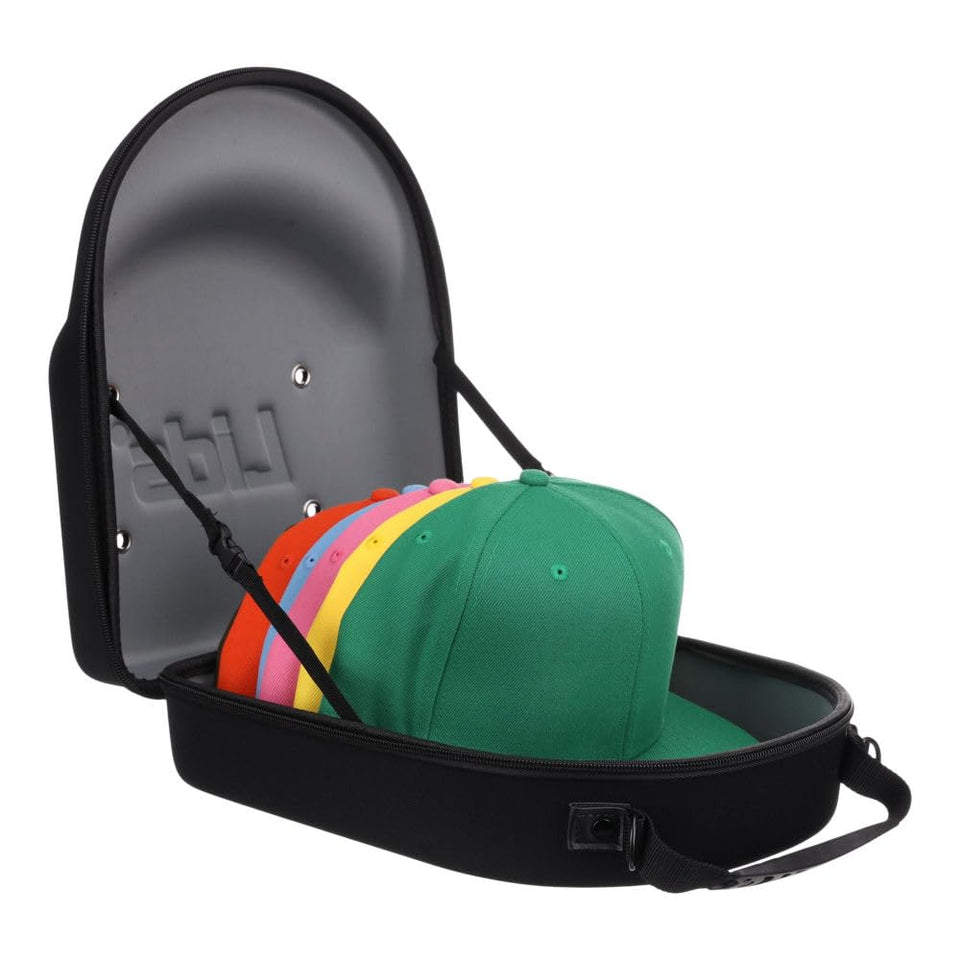 Lids Hat Travel Case front view with denim exterior showing durable protection on trips