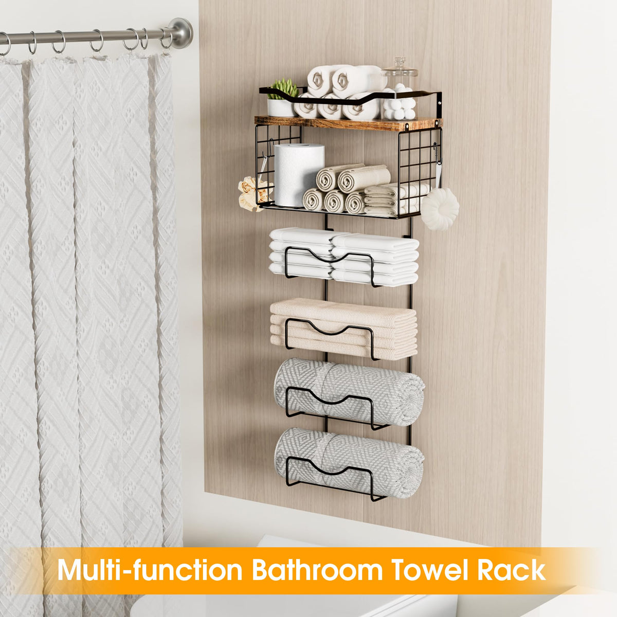 LIDTOP floating shelves integrated with towel rack for added bathroom storage