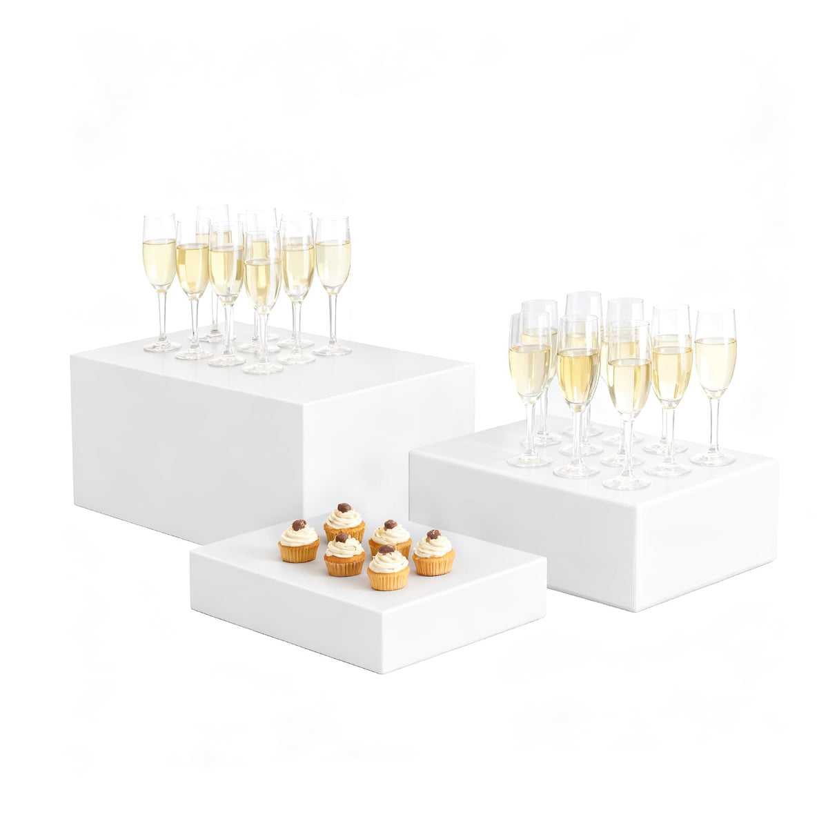 Liengoron buffet risers 10inch elevate appetizers with a clean white acrylic finish.