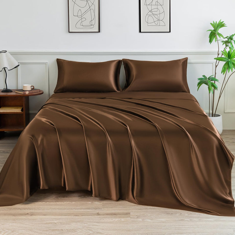 LIFCOM satin flat sheet in queen size 90x102 for silky sleep