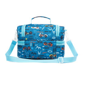 Life on Track blue car lunch bag ideal for school and picnics.