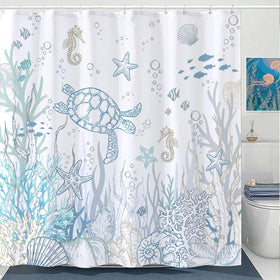 Lifeella 72x72 curtain shown as a size reference for standard bathrooms.