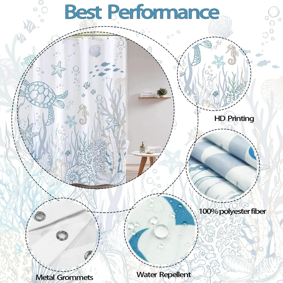 Lifeella blue background scene promoting a spa-like feel with ocean-inspired decor.