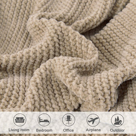 Lifein beige knit blanket highlights neutral elegance and cozy warmth