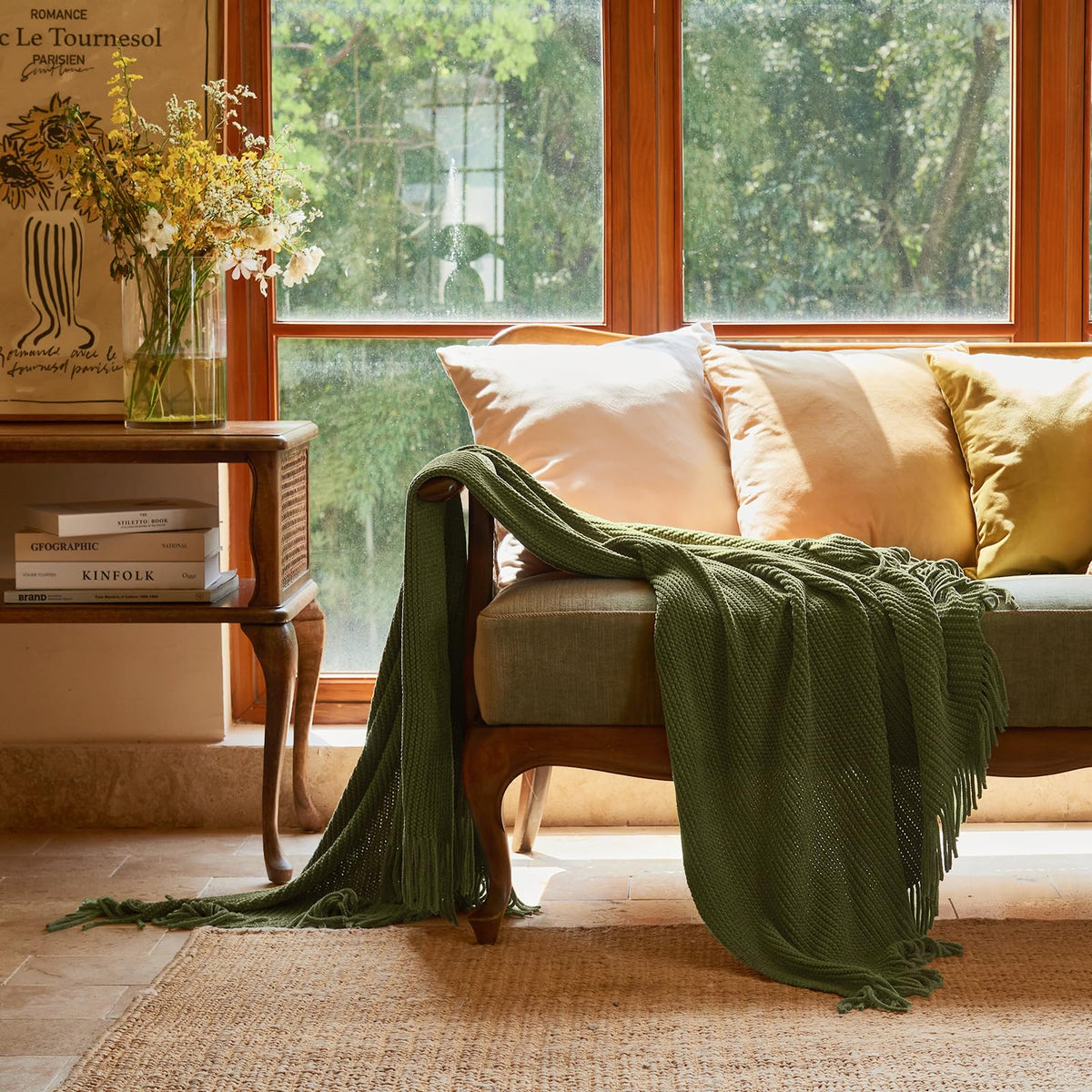 Lifein fringed chenille throw features rustic farmhouse fringe detail.