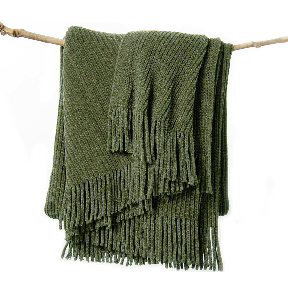 Lifein olive green couch throw enhances living room with cozy warmth.