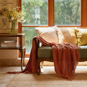 Lifein burnt-orange fringes add rustic farmhouse charm to living room decor