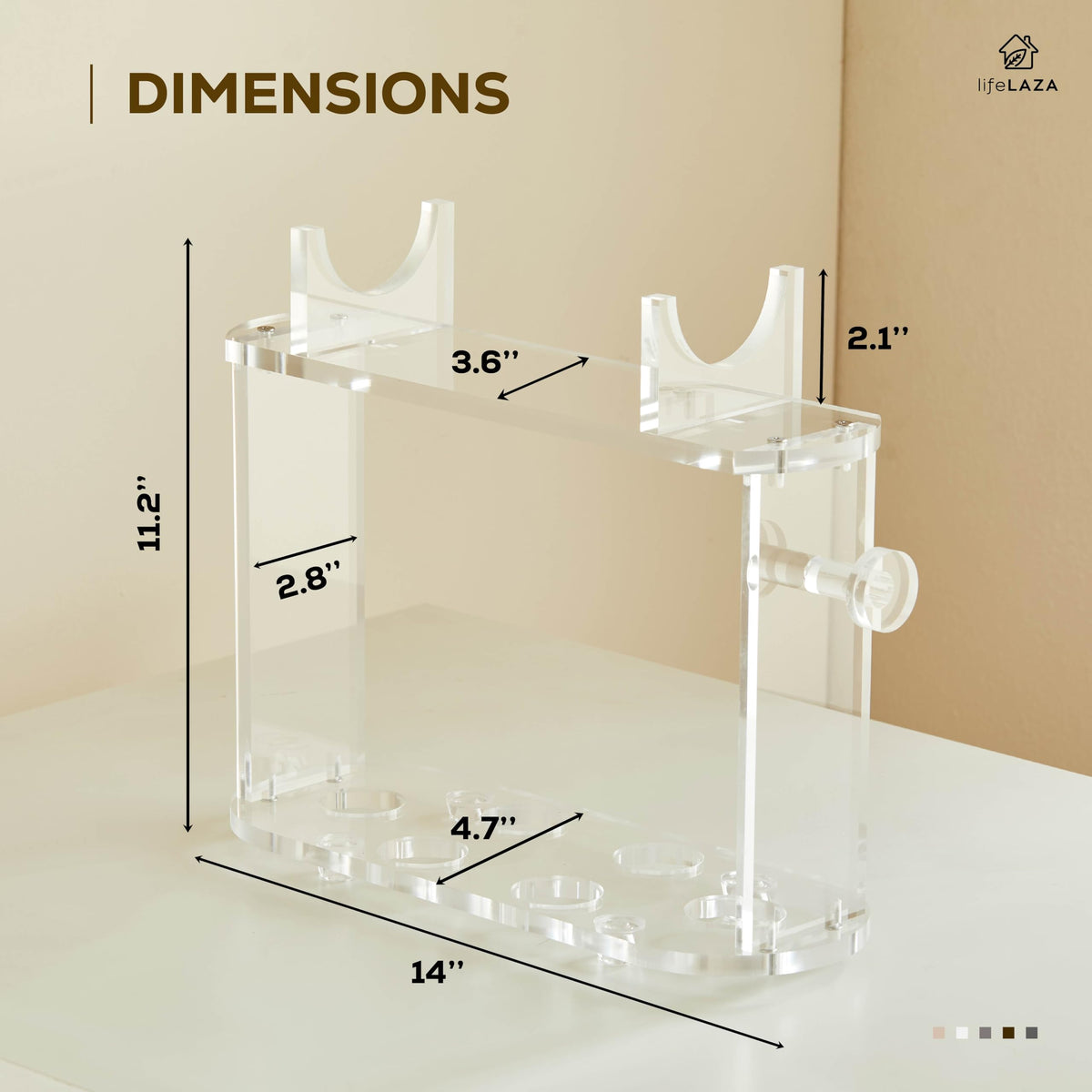 LifeLAZA Airwrap holder made of durable acrylic sits on a tidy counter.