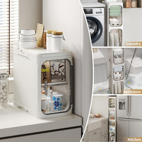 Lifelongpal narrow storage cabinet magnetic doors provide clear visibility and quick access.
