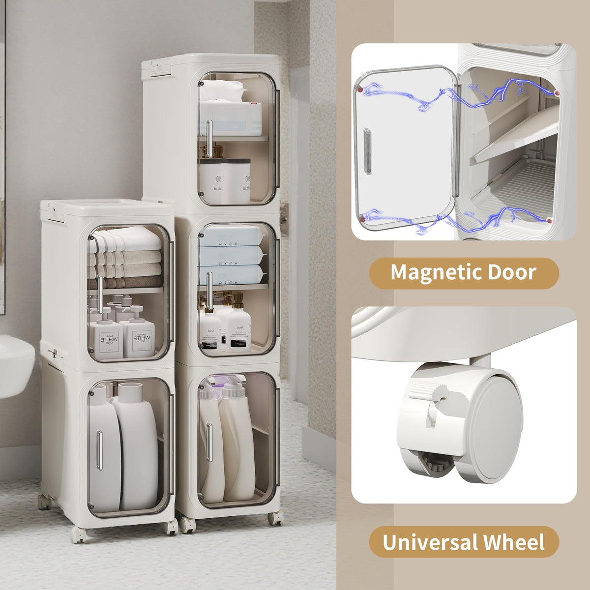 Lifelongpal narrow storage cabinet with lockable wheels for easy mobility.