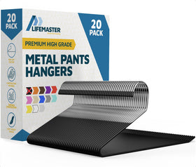 Lifemaster open-end metal pants hanger for easy loading.