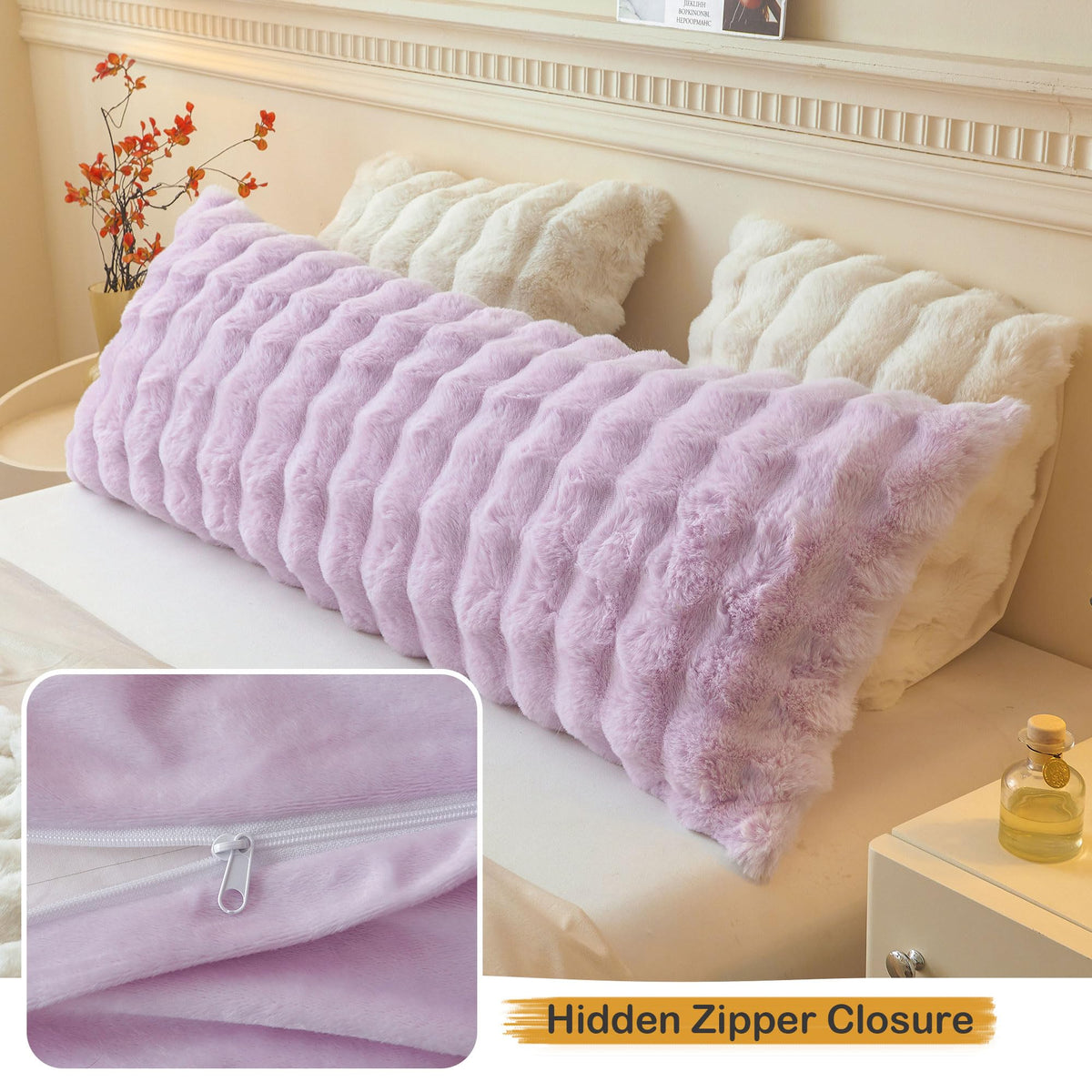 LIFEREVO fluffy rabbit fur cover bedroom setup enhances cozy ambience.