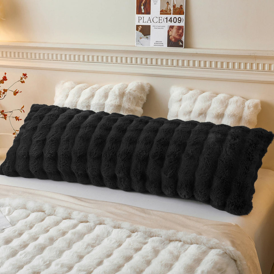 LIFEREVO fluffy rabbit fur cover in black adds cozy luxury to your bed.