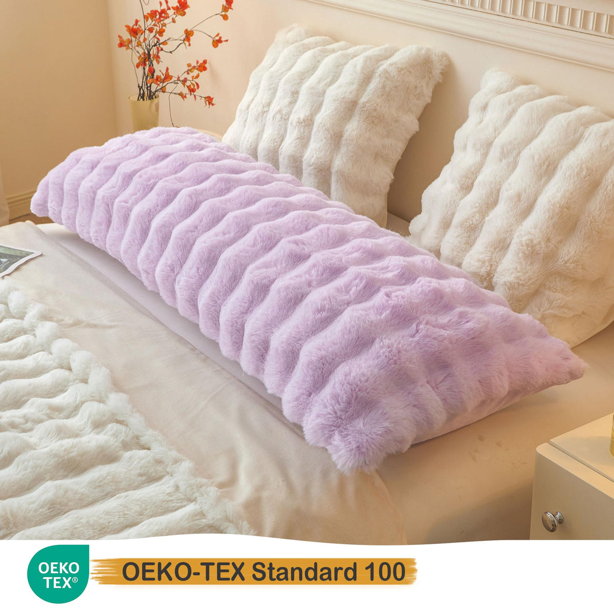 LIFEREVO fluffy rabbit fur cover hidden zipper detail enables easy on/off.