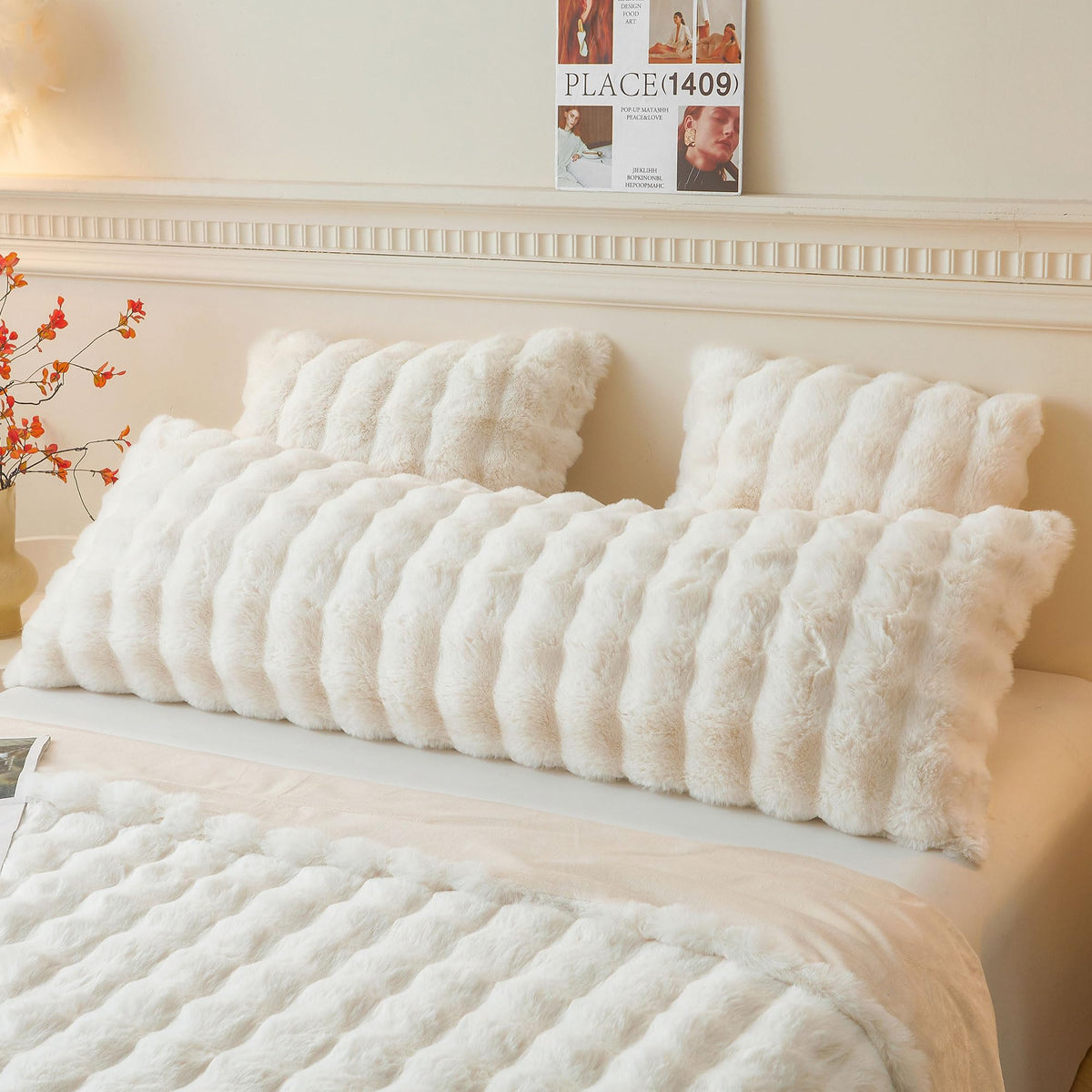 LIFEREVO fluffy rabbit fur body pillow cover front view showing plush texture for cozy nights