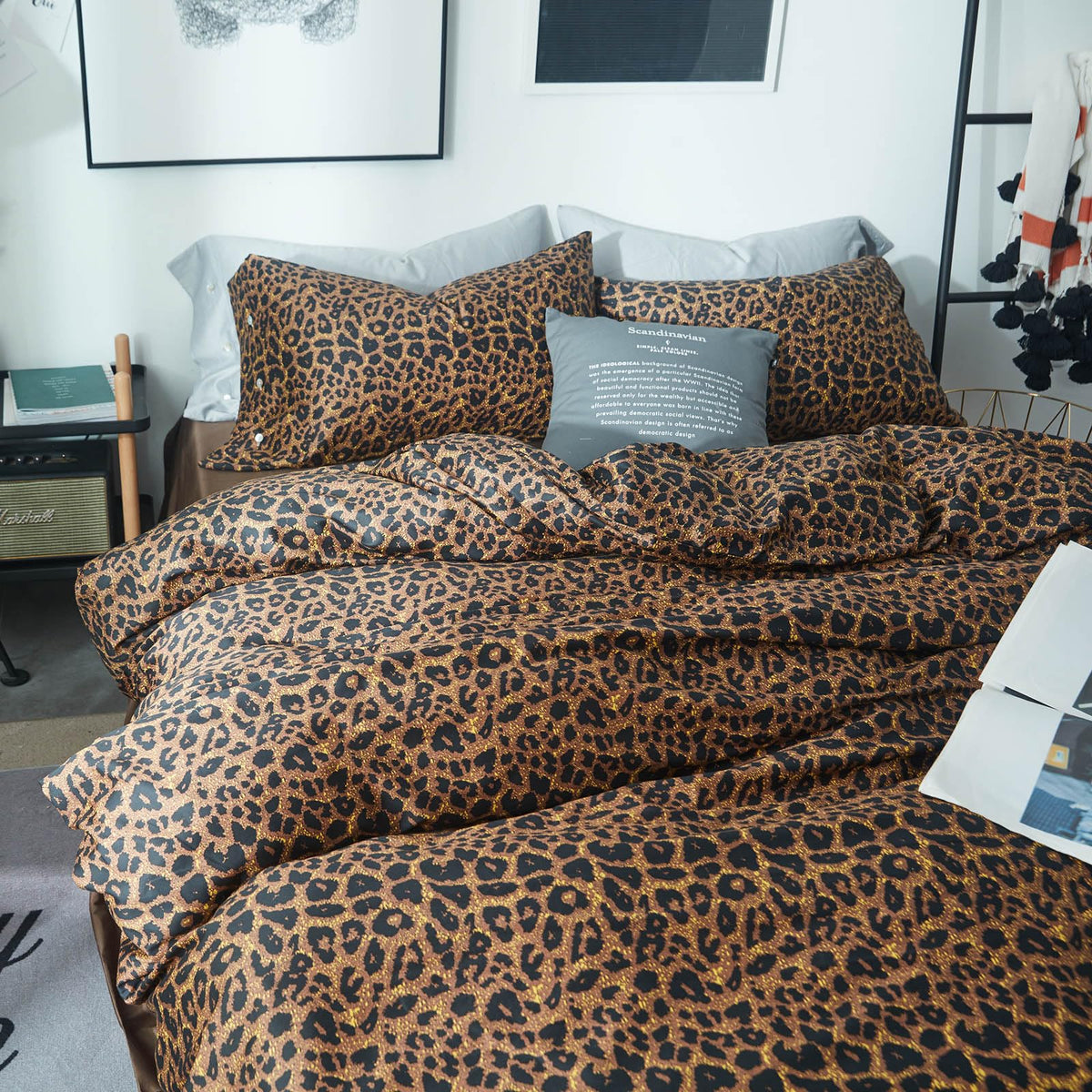 LifeTB leopard pattern closeup highlights soft microfiber texture for comfortable nights.
