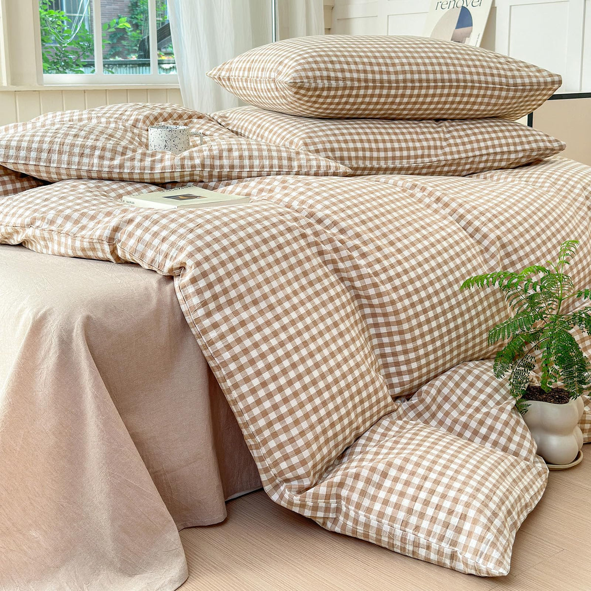 LifeTB queen comforter set shown with two pillow shams for complete look.