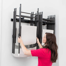 LIFETIME 80719 wall-mounted chair rack end caps preventing chair slippage