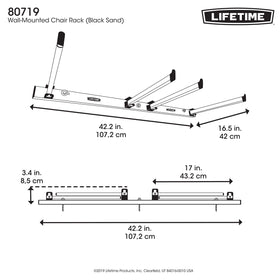 LIFETIME 80719 wall-mounted chair rack open dimensions show 42.2 inch length