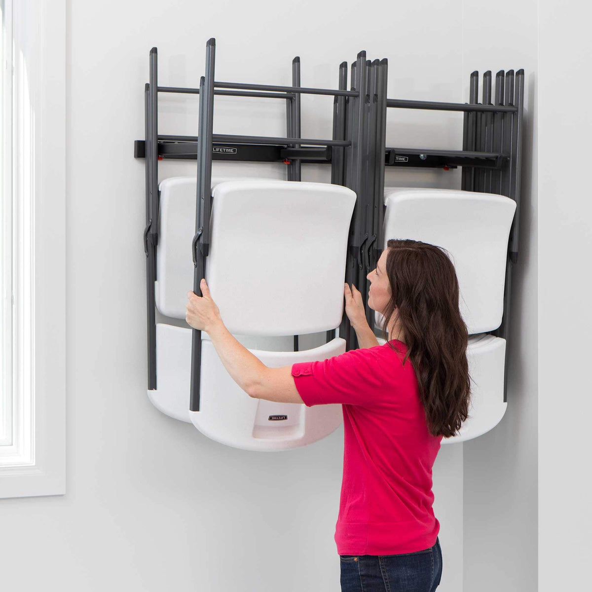 LIFETIME 80719 wall-mounted chair rack sturdy powder-coated steel construction
