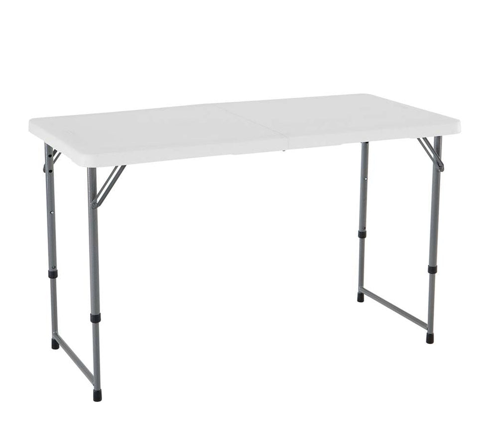 Lifetime fold-in-half table top in white granite, ideal for crafts and food prep