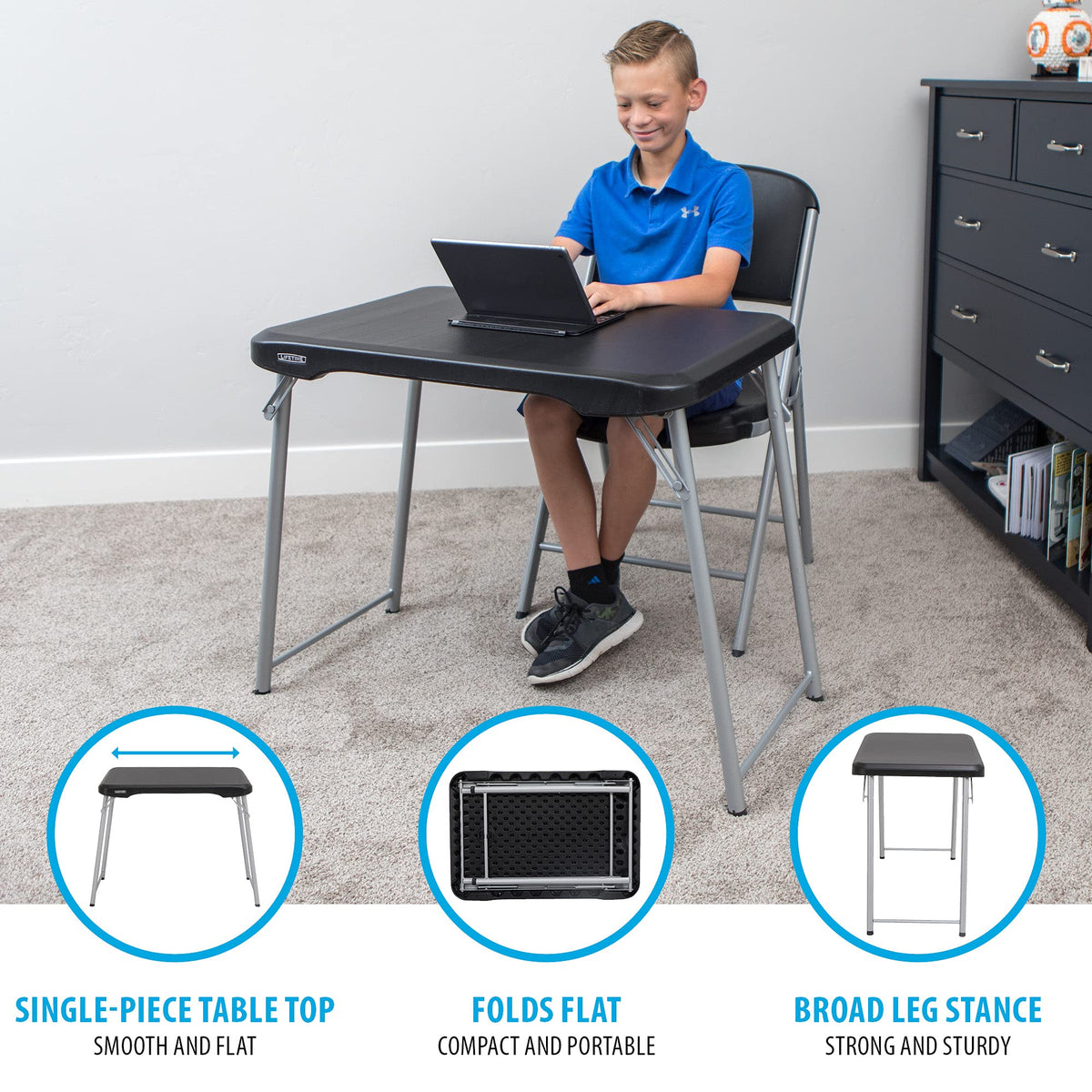 LIFETIME table side profile with wide leg stance for leg room