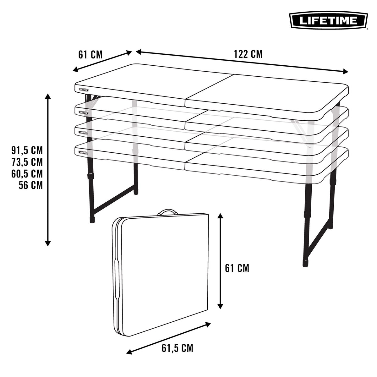 Lifetime adjustable heights 22–36 inches for versatile setups