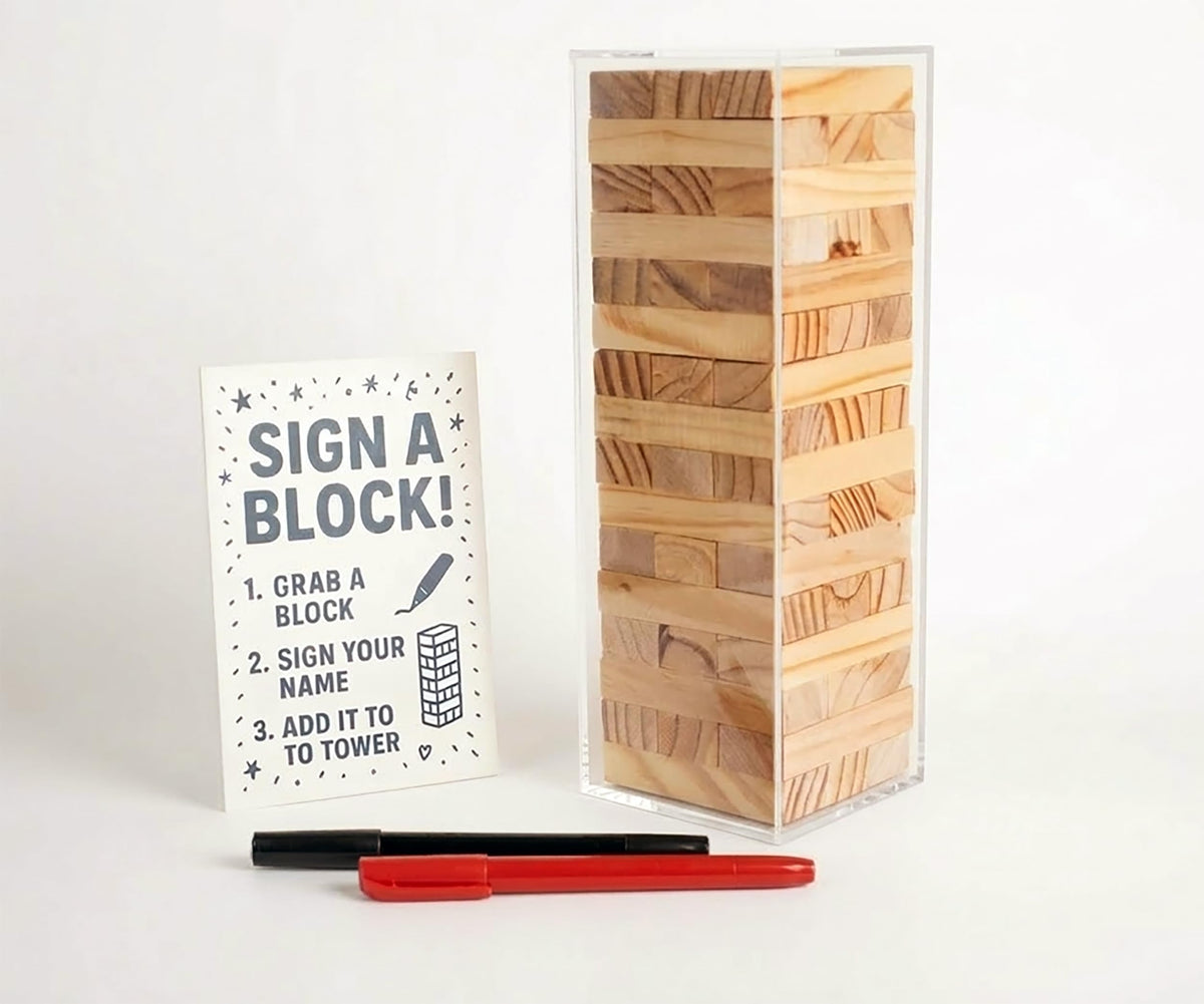 LIFETOO wooden block guest book with 48 writable panels for heartfelt messages