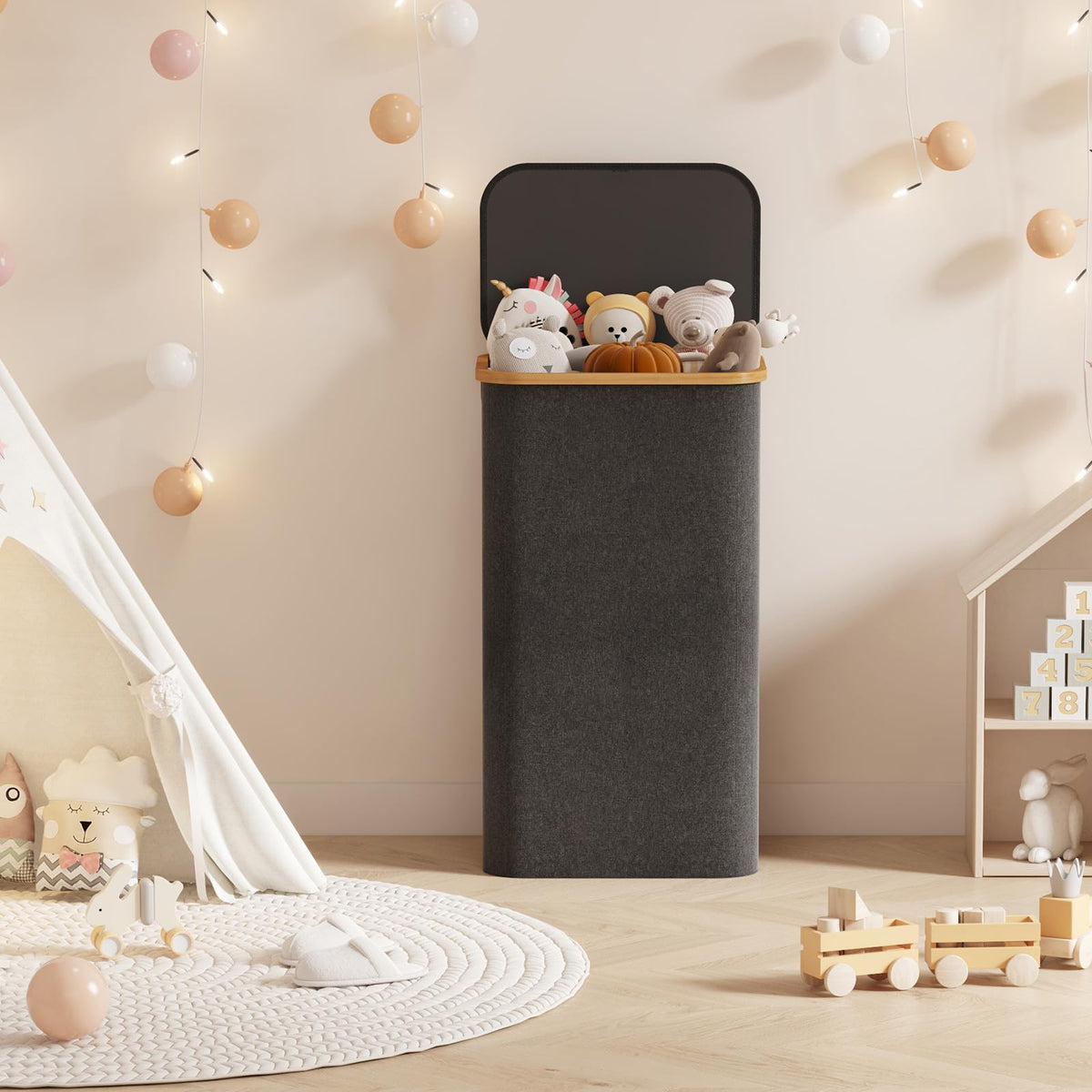 Lifewit 100L dark gray color blends with decor while hiding contents