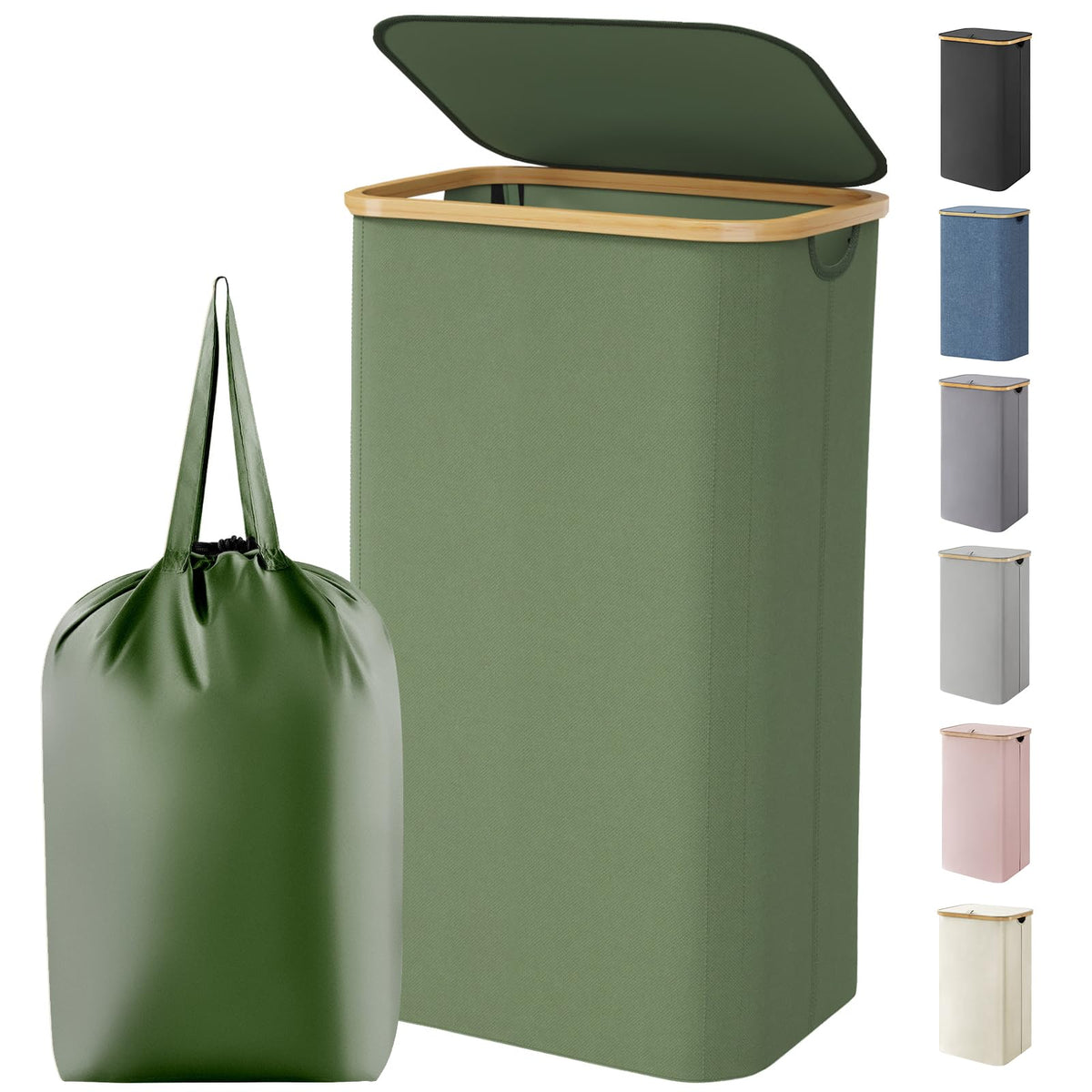 Lifewit 100L laundry basket with lid, top view, helps keep clothes dust-free