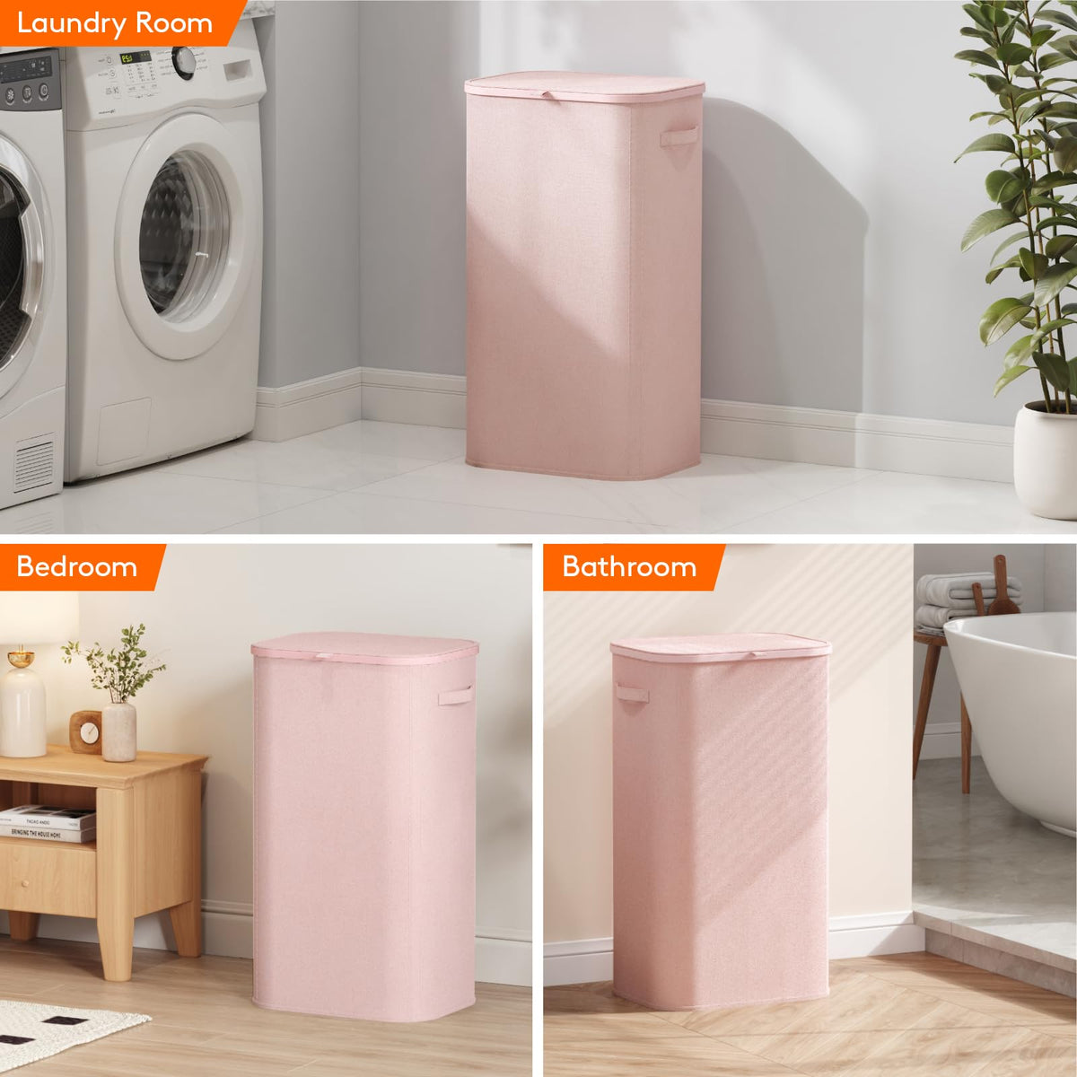 Lifewit 105L bin with lid, pink, helps keep odors contained.
